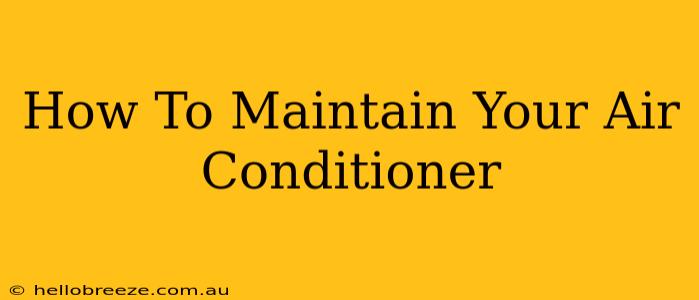 How To Maintain Your Air Conditioner