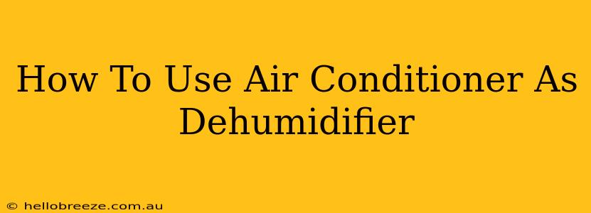 How To Use Air Conditioner As Dehumidifier